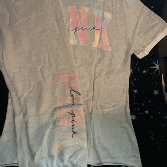 Victoria’s Secret Pink Grey Freya Tie Dye Logo Campus Ringer & Baggy Sweats - Picture 2 of 11